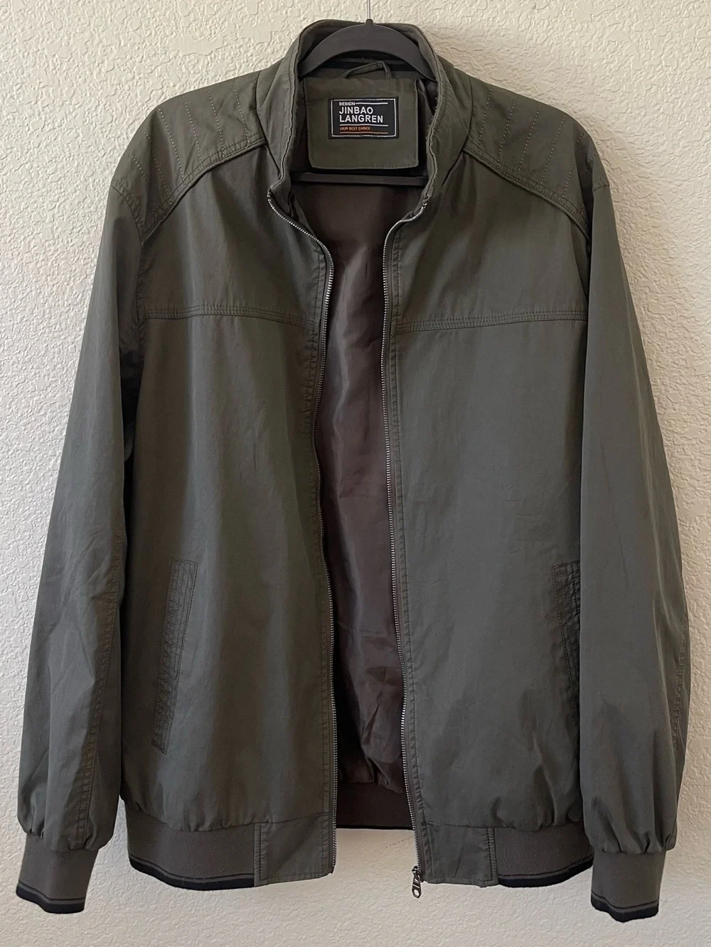 Design Jinbao Langren Men's Lined Olive Green Bomber Jacket Men's Size L Utility